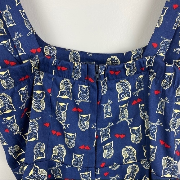 Parcel Navy Blue Owls Red Heart Print Sleeveless Dress Small - Picture 6 of 9